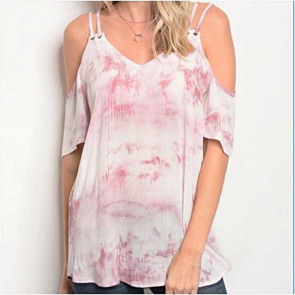 Boho Blush Tie Dye Cold Shoulder Tunic Blouse SML - Picture 5 of 7